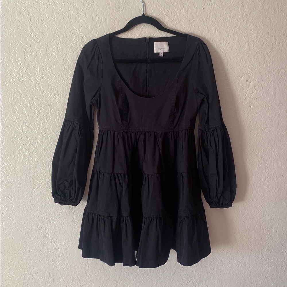 Cinq à Sept Rose Tiered Ruffle Mini Dress Size 4 Black Long Bubble Sleeve Chic - Picture 3 of 8